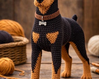 Patrón de crochet de dóberman en PDF / Producto digital de perro amigurumi hecho a mano / Guía de juguetes de descarga instantánea