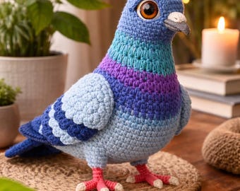 Modello di uccello all'uncinetto fatto a mano - Piccione Amigurumi PDF - Prodotto digitale con download immediato, regalo