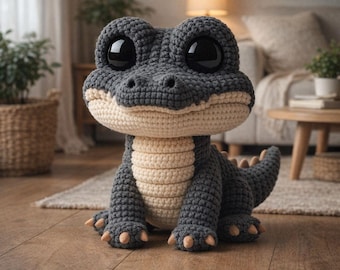 Tutorial alligatore amigurumi all'uncinetto, modello di animale di peluche fatto a mano, file PDF digitale