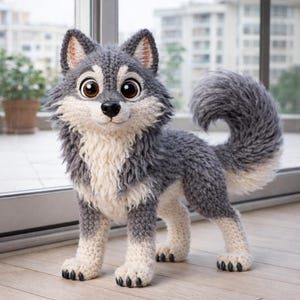 Virkat Wolf Amigurumi mönster | 13,8" handgjord plysch (PDF-mönster)