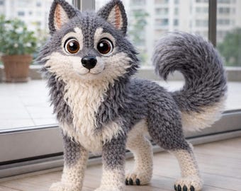 Modello Amigurumi lupo all'uncinetto / Peluche fatto a mano da 13,8" (modello PDF)