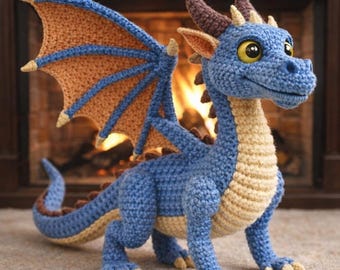 Schema di un drago all'uncinetto amigurumi / Peluche fantasy (download PDF, altezza 16,5 pollici)