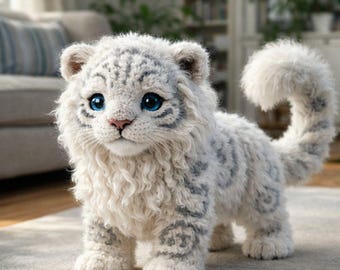 Modello di peluche a forma di gattino leopardo delle nevi / animale di peluche fai da te (download digitale)