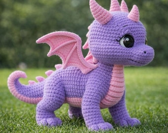 Schema amigurumi per drago all'uncinetto, giocattolo fantasy (download PDF)