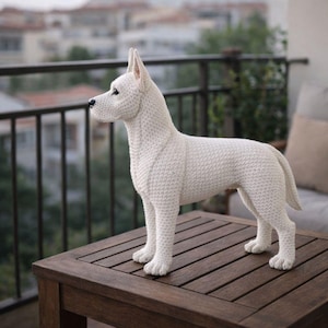 Patrón de perro a crochet hecho a mano, descarga digital, tutorial de perro amigurumi de tamaño real, escultura de mascota DIY