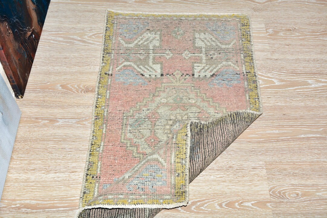 1'6x3'1 Ft, RED BEIGE VINTAGE Small Rug, Wool Handmade Rug, Turkish Rug ...