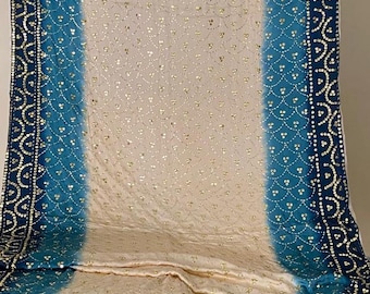 Heavy Blue Cream Mukaish Kaamdani Dupatta |Pakistansk Dupatta | Broderad brudsjal för bröllop|