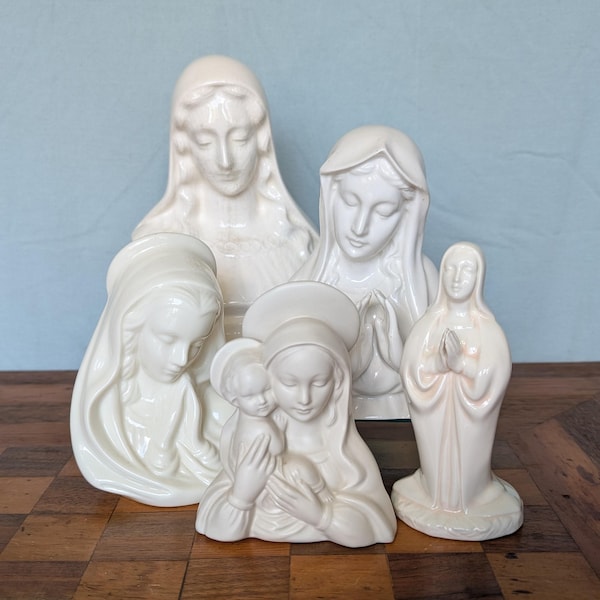 Vintage Madonna Figurines Religious Decor Ceramic Virgin Mary Planters Statues Sold Individually
