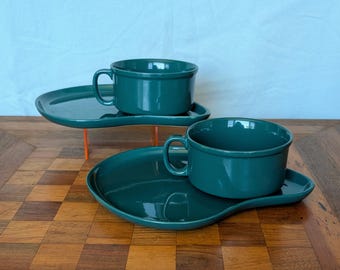 Vintage Teal Mug and Snack Plate Set, Mid-Century Modern Ceramic Dinnerware