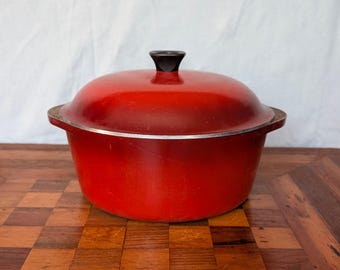 Vintage Club Gussaluminium-Schmortopf mit Deckel, rot, Mid-Century-Kochgeschirr