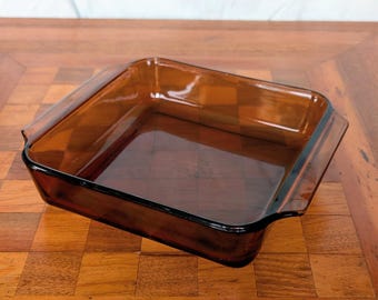 Vintage Anchor Hocking Amber Glass Baking Dish – 8x8 Retro Oven Safe Pan