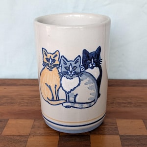 Louisville Stoneware Cat Mug Vintage Kentucky Pottery Coffee Cup Three Cats Hand Decorated