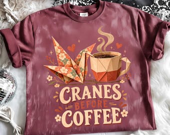 Cranes Before Coffee PNG, Origami Coffee Lover Design