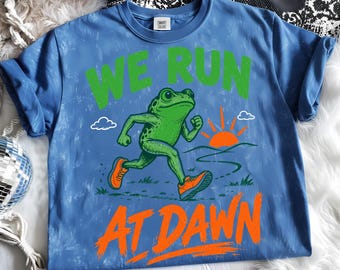 Funny Frog Running PNG, We Run at Dawn, Morning Runner Design
