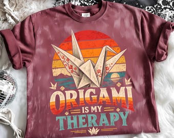 Origami Is My Therapy PNG, Retro Paper Crane Design