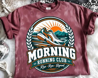 Morning Running Club PNG, Rise Run Repeat, Sunrise Runner Design