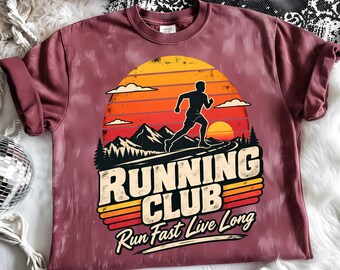 Running Club PNG, Run Fast Live Long, Retro Runner Design