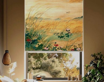 Wildflower Meadow Shade, Golden Wildflower Shade, Vintage Botanical Floral Roller Blind, Chinoiserie Nature Decor