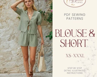 Blouse & Short Sewing Pattern, Front Tie Blouse, Knot Blouse, Shirt Pattern, Milkmaid Pattern, Women Shirt, Peplum Top Peplum Blouse Pattern