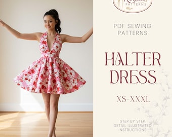 Halter Dress Sewing Pattern | Dress Pattern | Sewing Patterns | Women Patterns | Prom Dress | Summer Dress | Easy Dress Pattern PDF XS-XXXL
