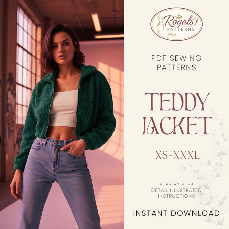 Teddy Jacket Sewing Pattern for Men, Jacket Pattern, Men Sewing Pattern ...