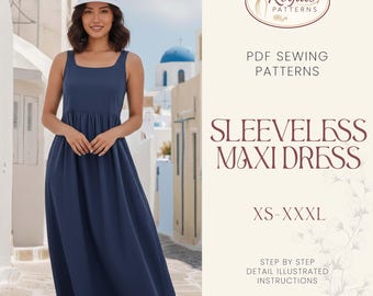 Sleeveless Dress Sewing Pattern | Summer Dress Pattern | Beginner Dress Pattern | Women Dress | Patterns for Women, Maxi Dress Long Dress
