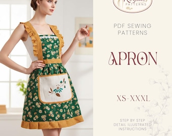 Apron Pattern | Pinafore Dress Pattern | Kitchen Apron Pattern | Apron Dress | Easy Beginner Apron Pattern | Women Sewing Pattern XS-XXXL