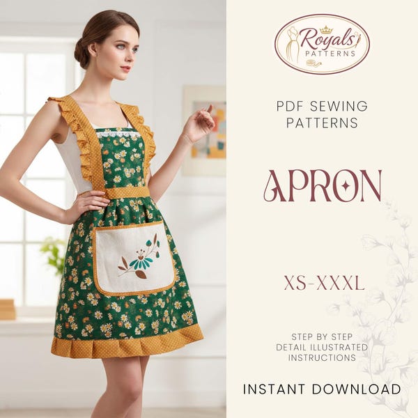 Apron Pattern | Pinafore Dress Pattern | Kitchen Apron Pattern | Apron Dress | Easy Beginner Apron Pattern | Women Sewing Pattern XS-XXXL