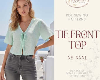 Patrón de blusa con lazo delantero / Patrón de costura superior / Patrón de costura para mujer / Patrón de top con lazo / Patrón de blusa con lazo delantero / Patrones de costura superior