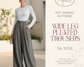 Wide Leg Pleated trousers Sewing Pattern | Women Pants Pattern | Trousers Pattern | Women Sewing Patterns | Palazzo Pants Pattern High Waist