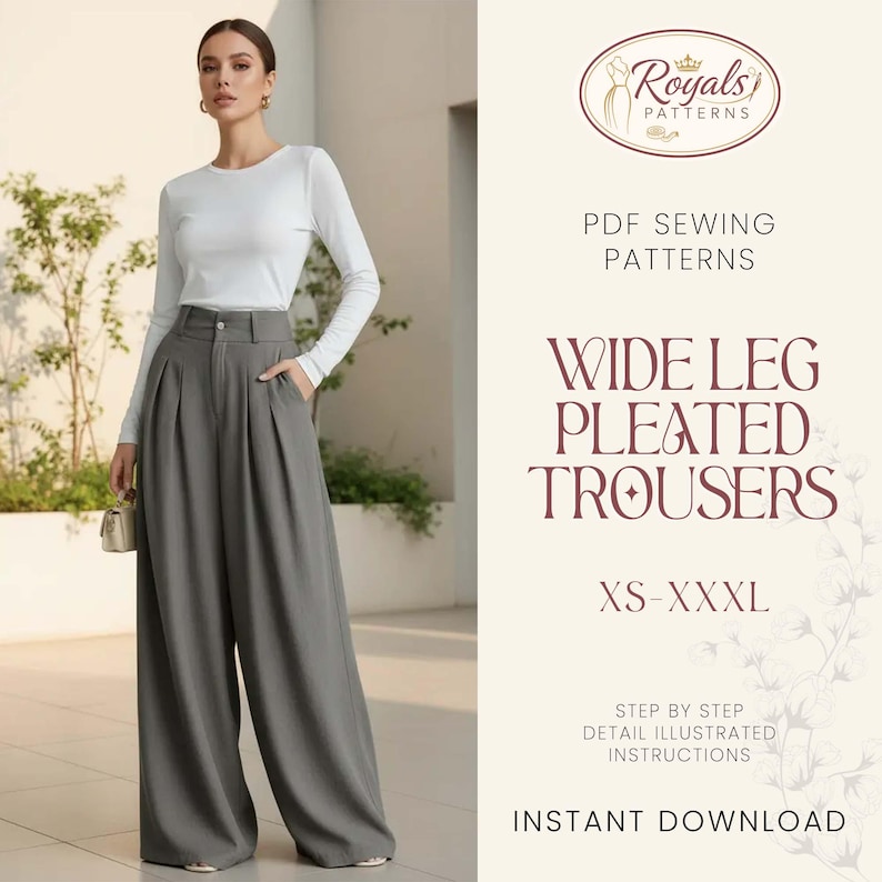 Wide Leg Pleated Trousers Sewing Pattern | Women Pants Pattern ...