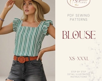 Blouse Sewing Pattern | Top Pattern | Women Sewing Pattern | Easy Blouse Pattern | Beginner Sewing Pattern | Peplum Blouse Top Women