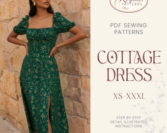Cottagecore Dress Sewing Pattern | Square Neck Puff Sleeve Maxi Dress | Romantic Prairie Style | PDF Sewing Pattern for Women
