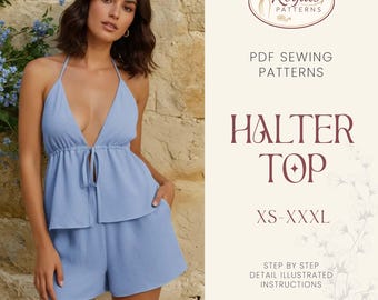 Halter Top Sewing Pattern | Crop Top Pattern PDF | Halter Crop Top | Easy Digital PDF | Instant Download | S-XL | Women Top Sewing Pattern