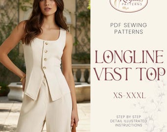 Trendy Top Pattern, Vest Sewing Pattern, Sewing Patterns Women, Suit Vest, Button Up Top, Top Sewing Pattern for Women, Women Vest Pattern
