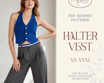 Halter Vest Sewing Pattern | Waistcoat Pattern | Women Sewing Pattern | Vest Pattern | Cropped Waistcoat Pattern | Beginner Sewing Pattern