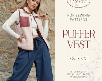 Puffer Vest Sewing Pattern | Sewing Patterns | Women Pattern | Jacket Sewing Pattern | XS-XXXL | Puffer Vest Sewing Pattern for Women