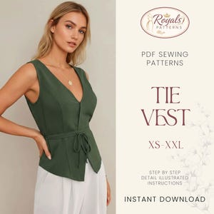 Tie Vest Pattern | Front Tie Top Pattern | Vest Sewing Pattern | Top sewing pattern | Women Sewing Patterns | Quilted Vest | Patchwork Vest