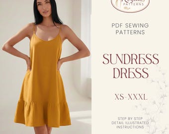 Patrón de costura de vestido de verano / XS-XXXL / Patrón de vestido de mujer / Patrón de vestido de verano / Patrón de vestido sin espalda / Patrón de vestido fácil para principiantes en PDF