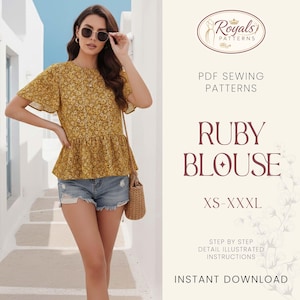 Blouse Sewing Pattern | Top Pattern | Women Sewing Pattern | Easy Blouse Pattern | Beginner Sewing Pattern | Peplum Blouse Top Women