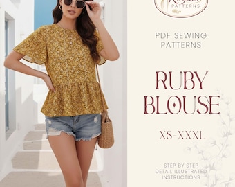 Blouse Sewing Pattern | Top Pattern | Women Sewing Pattern | Easy Blouse Pattern | Beginner Sewing Pattern | Peplum Blouse Top Women