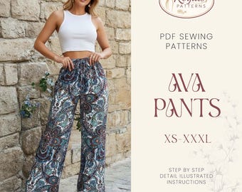 Patrón de costura de pantalones Ava para mujer / Patrones de costura / Patrón de pantalones / Patrón de pantalones de pierna recta / Patrón de costura de pantalones de mujer