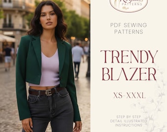 Blazer Sewing Pattern Women | Crop Jacket Sewing Pattern | Womens Blazer Pattern | Suit Jacket Pattern | Women Suit Jacket Blazer