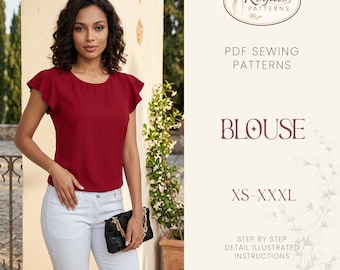 Comfortabele blouse naaipatroon, blouse met gestrikte voorkant, blouse met knoop, shirtpatroon, patroon melkmeisje, damesshirt, peplum top, peplum blousepatroon