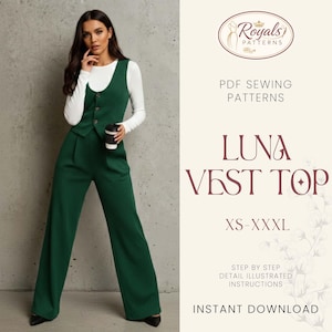 Luna Vest Pattern, Waistcoat Sewing Pattern, Sewing Patterns, Women Pattern, Vest Sewing Pattern, Top Sewing Pattern for Women, Vintage Vest