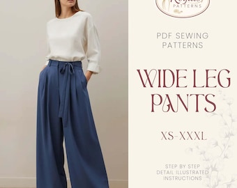 Hakama Wide Leg Pants Sewing Pattern | Elastic Waistband Pants Sewing Pattern for Women | Pants Pattern | Women Sewing Pattern