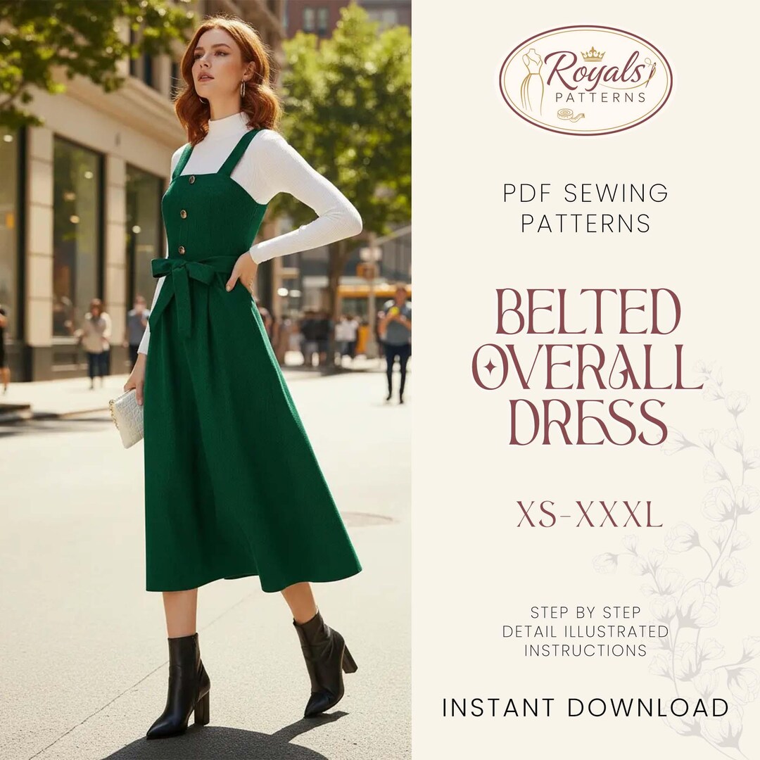 Belted Overall Dress Pattern Sewing Patterns | Jumpsuit Pattern for ...