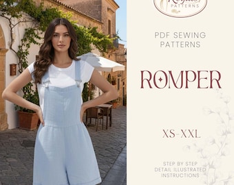 Naaipatroon romper - XS-XXL - naaipatroon playsuit - jumpsuit naaipatroon, patroon dames jumpsuits, overalls naaipatroon pdf