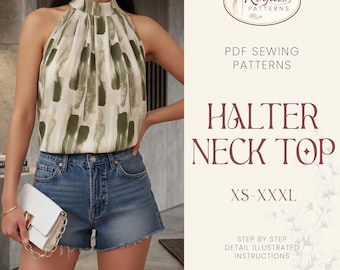 Halter Neck Top Sewing Pattern | Top Pattern | Women Sewing Pattern | Blouse Pattern | Halter Top Sewing Pattern | Top Blouse Women Sewing