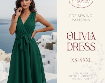 Olivia Dress Sewing Pattern, Cottagecore Dress Pattern, Vintage Dress Pattern, Linen Dress Patterns, Women’s Wrap Dress Pattern